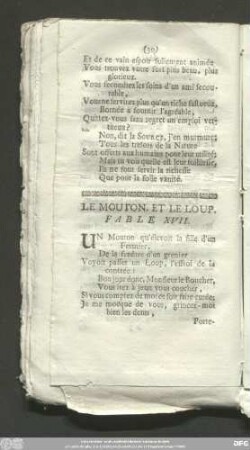 Le Mouton. Et Le Loup. Fable XVII.