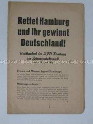 Propagandaschrift der KPD Hamburg zur Bürgerschaftswahl 1949