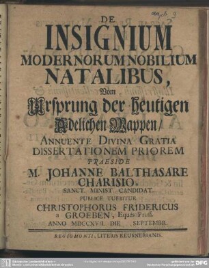De Insignium Modernorum Nobilium Natalibus, Vom Ursprung der heutigen Adelichen Wappen