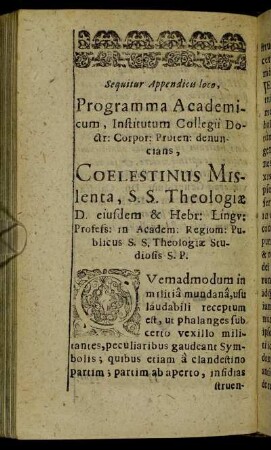 Sequitur Appendicus loco, Programma Academicum [...]