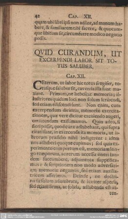 Quid Curandum, Ut Excerpendi Labor Sit Totus Saluber. Cap. XII.