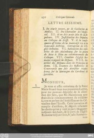 Lettre Seizieme.