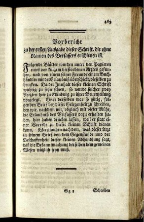 Vorbericht zu der ersten Ausgabe dieser Schrift, die ohne Namen des Verfassers erschienen ist.
