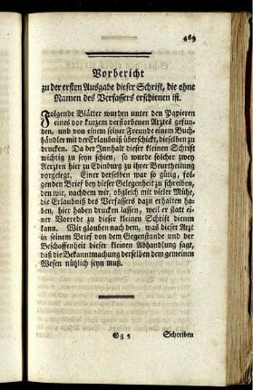 Vorbericht zu der ersten Ausgabe dieser Schrift, die ohne Namen des Verfassers erschienen ist.