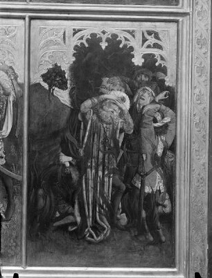 Barbara-Altar — Szenen aus dem Leben der heiligen Barbara — Dioskuros und sein Gefolge werden vom Feuer verzehrt