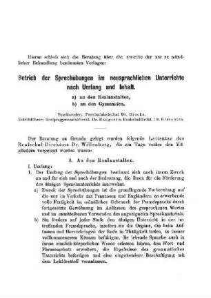 Betrieb der Sprechübungen im neusprachlichen Unterrichte nach Umfang und Inhalt : [Berichte über die Verhandlungen]