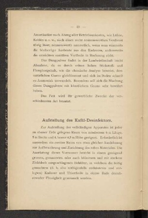 Aufstellung des Kafill-Desinfektors.
