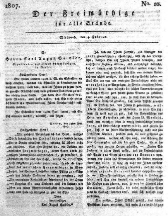 No. 10, Mittwoch, den 4. Februar 1807