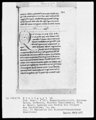Ephraim Syrus, Sermones und Faustus Cassinensis, Vita Sancti Mauri etcetera — Initiale Q (uotiens), Folio 71recto