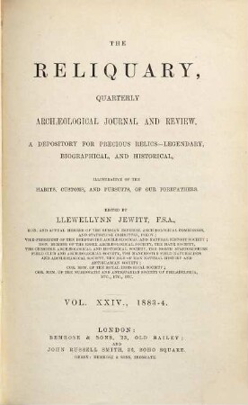 The reliquary : depository for precious relics, legendary, biographical, and historical. 24. 1883/84