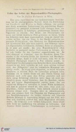 Ueber das Gebiet der Magnesiumblitz-Photographie