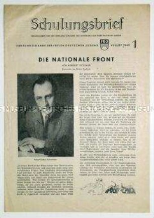 Schulungsbrief des Zentralrates der FDJ für Funktionäre zum Thema "Nationale Front"