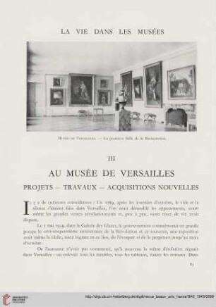 Au Musée de Versailles : projets - travaux - acquisitions nouvelles
