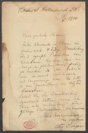Brief an B. Schott's Söhne : 18.04.1900