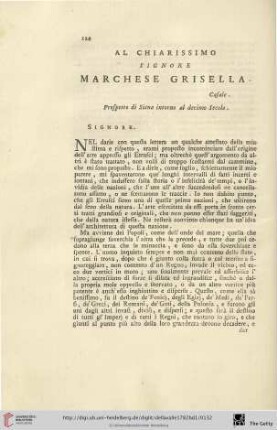Al chiarissimo Signore Marches Grisella