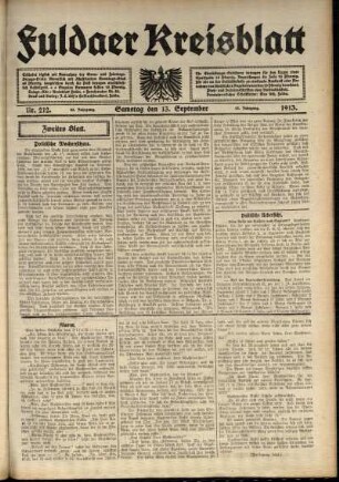Zweite Ausgabe vom Samstag, den 13. September 1913.