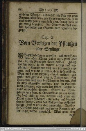 Cap. X. Vom Versetzen der Pflantzen oder Setzlinge