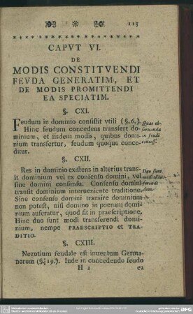 Caput VI. De Modis Constituendi Feuda Generatim, Et De Modis Promittendi Ea Speciatim