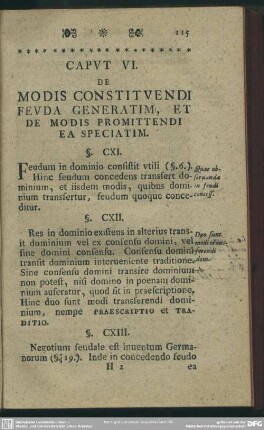 Caput VI. De Modis Constituendi Feuda Generatim, Et De Modis Promittendi Ea Speciatim