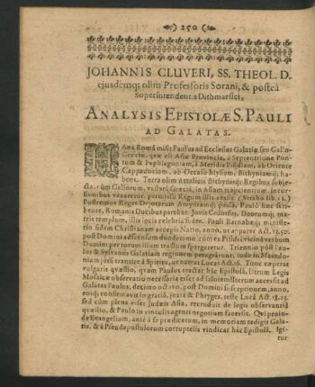 Johannis Cluveri ... Analysis Epistolae S. Pauli Ad Gallatas.