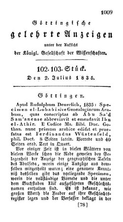 Göttingische gelehrte Anzeigen unter der Aufsicht der königl. Gesellschaft der Wissenschaften. 102.103.Stück. Den 2. Julius 1835 [-] 206.207.Stück. Den 30. December 1835