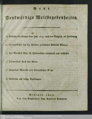 Neue Denkwürdige Weltbegenheiten, 1817