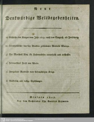 Neue Denkwürdige Weltbegenheiten, 1817