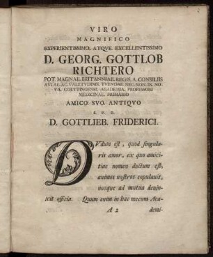 Viro magnifico experientissimo, atqve, excellentissimo D. Georg. Gottlob Richtero ... Amico. Svo. Antiqvo