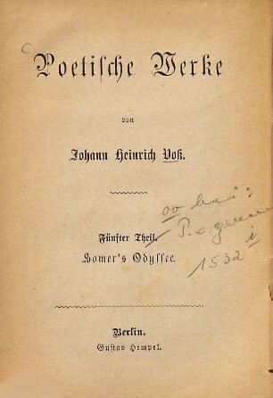 Poetische Werke, 5. Homer's Odyssee
