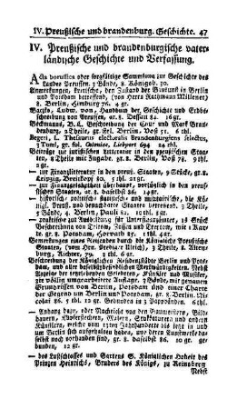 IV. Preußische und brandenburgische vaterländische Geschichte und Verfassung
