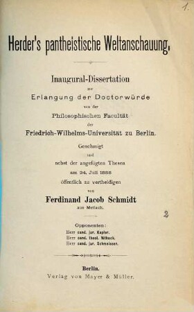Herder's pantheistische Weltanschanung ...