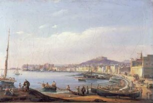 Hafenansicht von Neapel (I von IV). Blick nach Sant’Elmo und auf das Castel Nuovo
