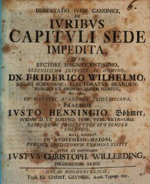 Dissertatio Ivris Canonici, De Ivribvs Capitvli Sede Impedita