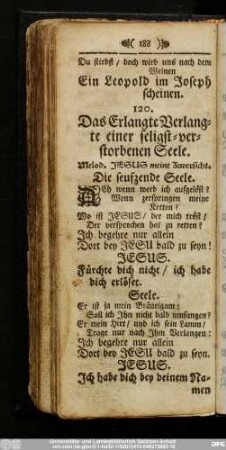 120. Das Erlangte Verlangte einer seligst-verstorbenen Seele.