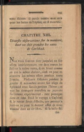 Chapitre XIII. Diverses observations sur la maniere, dont on doit prendre les eaux de Carlsbad