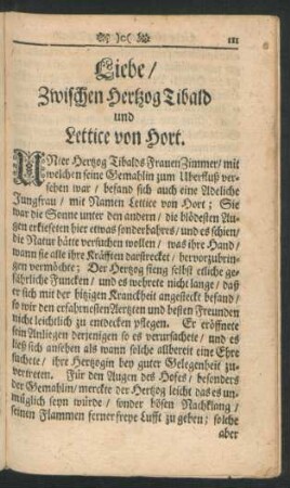 Liebe/ Zwischen Hertzog Tibald und Lettice von Hort.