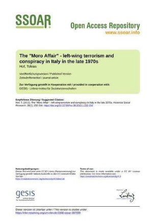 The "Moro Affair" - left-wing terrorism and conspiracy in Italy in the late 1970s