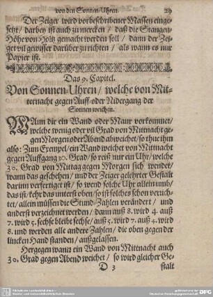 Das 9. Capitel. Von Sonnen-Uhren/welche von Mitternacht gegen Auff- oder Nidergang der Sonnen weichen.