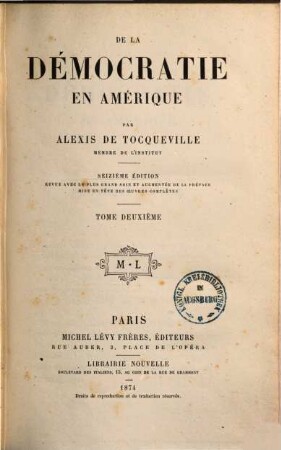 Oeuvres complètes d'Alexis de Tocqueville. 2 : De la démocratie en Amérique ; 2