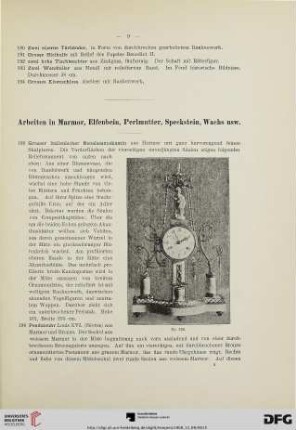 Arbeiten in Marmor, Elfenbein, Perlmutter, Speckstein, Wachs usw. (Nr. 195-229)
