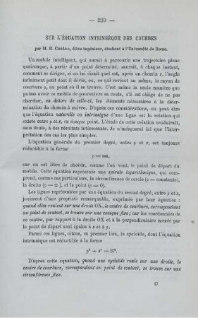 SUR L'ÉQUATION INTRINSÈQUE DES COURBES.
