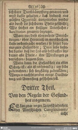 Dritter Theil. Von den Regeln der Gesundheit insgemein