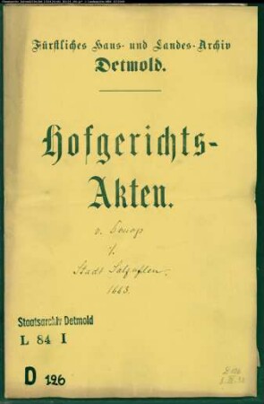 von Donop, Christoph Bernhard zu Maspe und Christoph von Donop zu Borkhausen gegen Stadt Salzuflen - Salzlieferung