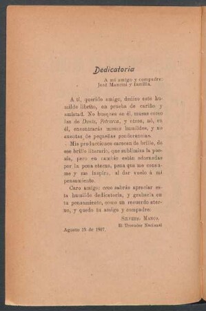 Dedicatoria : A mi amigo y compadre: José Mancini y familia