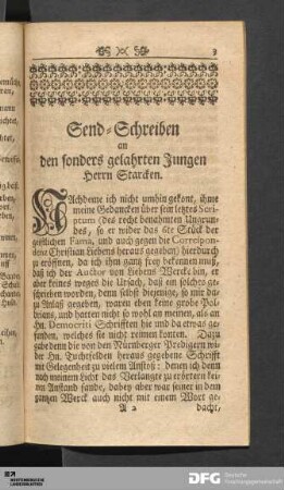 Send-Schreiben an den sonders gelahrten Jungen Herrn Starcken.