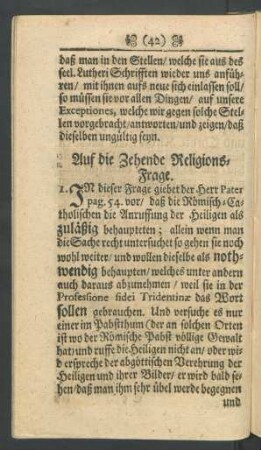 Auf die Zehende Religions-Frage