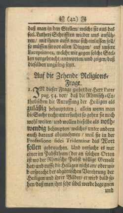 Auf die Zehende Religions-Frage