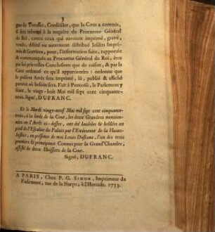 Extrait Des Registres De Parlement. Du Lundi 28. Mai 1753.