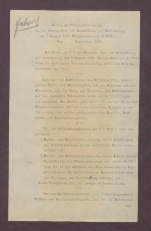 Zweite Ausführungsbstimmung zu dem Gesetz über die Entwaffnung der Bevölkerung vom 07.08.1920
