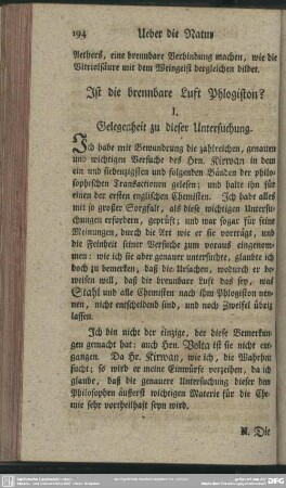 Ist die brennbare Luft Phlogiston?
